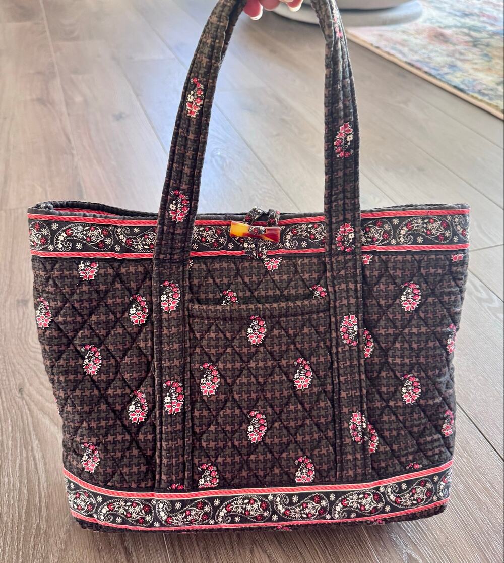 VTG Vera Bradley Houndstooth Brown Toggle Tote Bag Retired USA Made Autumn